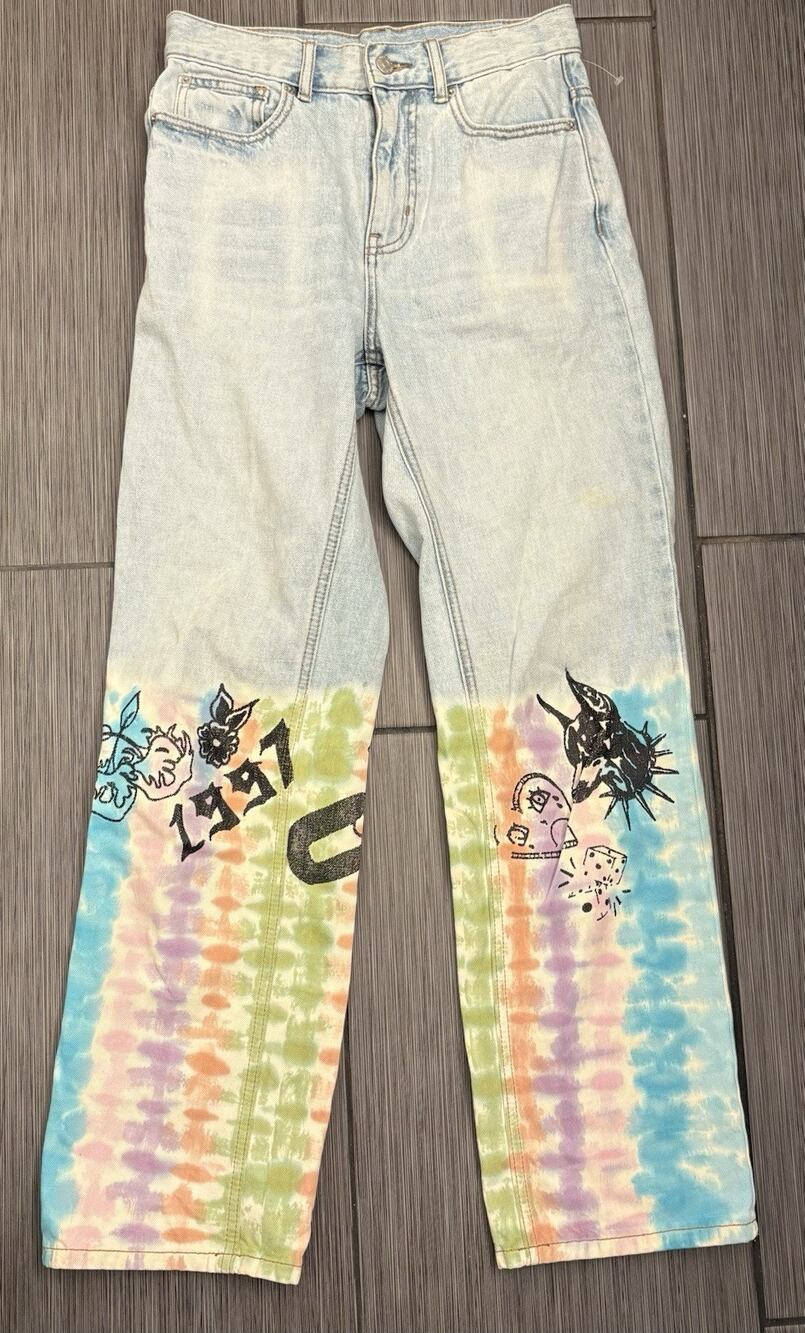 Urban Outfitters BDG Cowboy Jeans Graffiti Tie Dye Design Women’s Size 26